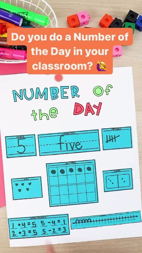 Create a Number of the Day poster that builds number sense and excites kids about numbers! 🙌 Grab this FREE poster kit and start your Number of the Day... | By Proud to be Teaching Primary | Facebook Preschool Numbers, Math Centres, Number Of The Day, Number Poster, Numbers Preschool, Activities Preschool, Math Activities Preschool, Free Poster, Number Sense