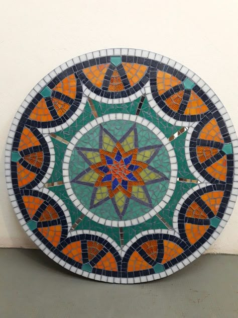 Mosaic mandala Sculpture For Garden, Mosaic Concrete, Sunroom Inspiration, Mosaic Mandala, Mosaic Coasters, Mosaic Sculpture, Glass Coaster, Mosaic Artwork, Mosaic Table