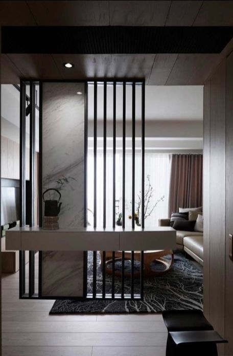 Wall Paneling Ideas Living Room, Wall Paneling Ideas, Room Partition Wall, Modern Partition, Paneling Ideas, Partition Ideas, Wall Partition Design, Modern Living Room Lighting, Partition Designs