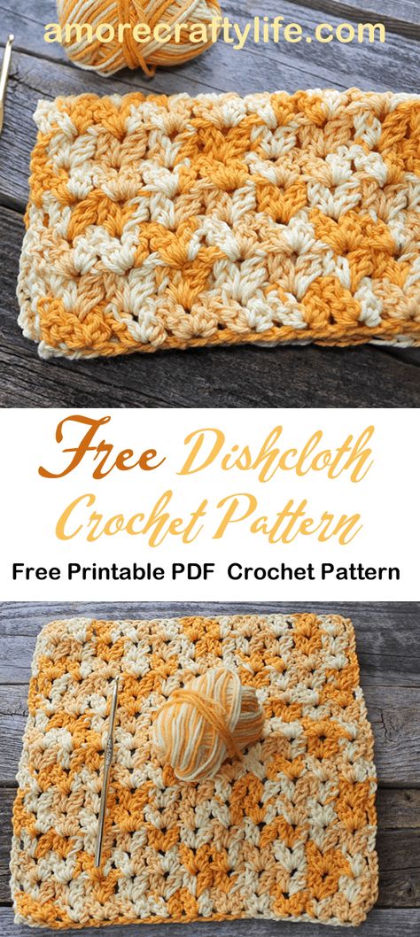 Easy Quick Crochet Dishcloth Free Pattern Double V Stitch - A More Crafty Life Cluster V Stitch Crochet Pattern, Crochet Dishcloth Free Pattern, Crochet Washcloth Free Pattern, Crochet Dishcloth Pattern, Crochet Washcloth Free, Crochet Dish Cloth Free Pattern, Crochet Dish Towels, V Stitch Crochet, Dishcloth Patterns Free