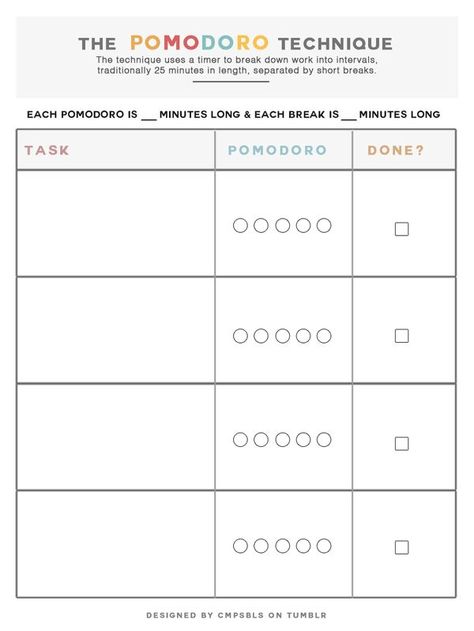 The Pomodoro technique Pomodoro Planner Free Printable, Pomodoro Technique Printable, Study Plan Template, Life Organisation, Pomodoro Method, Cell Model, Nursing Mnemonics, Study Hacks, Pomodoro Technique