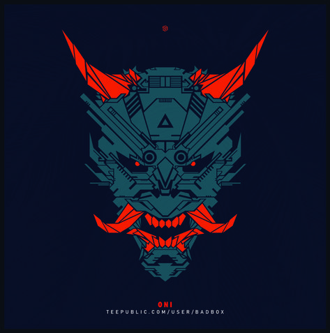 Oni Japanese, Japanese Demon, Oni Demon, Oni Mask, Blue Eye, Cyberpunk, Mask, T Shirts, Red