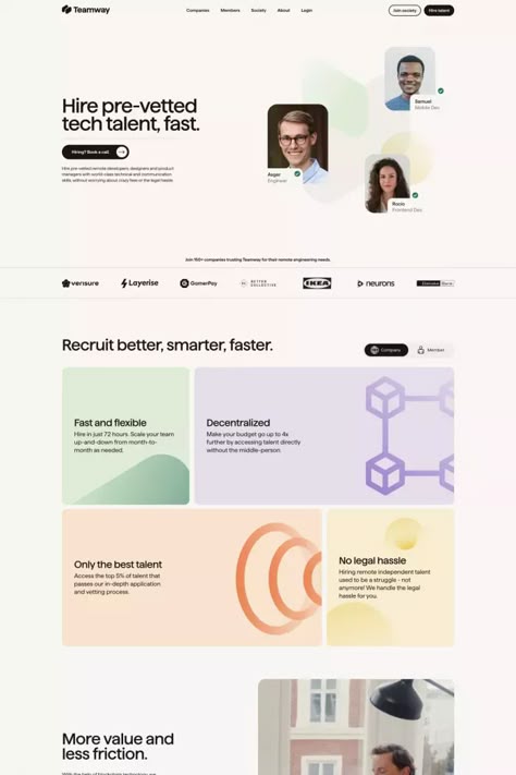 Teamway: Build faster with world-class tech teams on Land-book - get inspired by landings design and more Website Design Professional, Case Study Website Design, Tech Landing Page Design, Website About Page Design, Bento Design Ui, How It Works Web Design, Book Website Design, Tech Landing Page, B2b Website Design