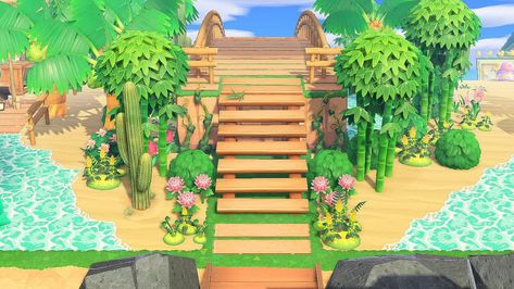 Acnh Tropical Entrance Ideas, Animal Crossing Tropical Island Codes, Acnh Tropical Neighborhood, Tropical Path Animal Crossing, Animal Crossing Island Inspiration Tropical, Acnh Tropical Codes, Animal Crossing Tropical Island Entrance, Tropical Island Acnh, Acnh Tropical Island Entrance