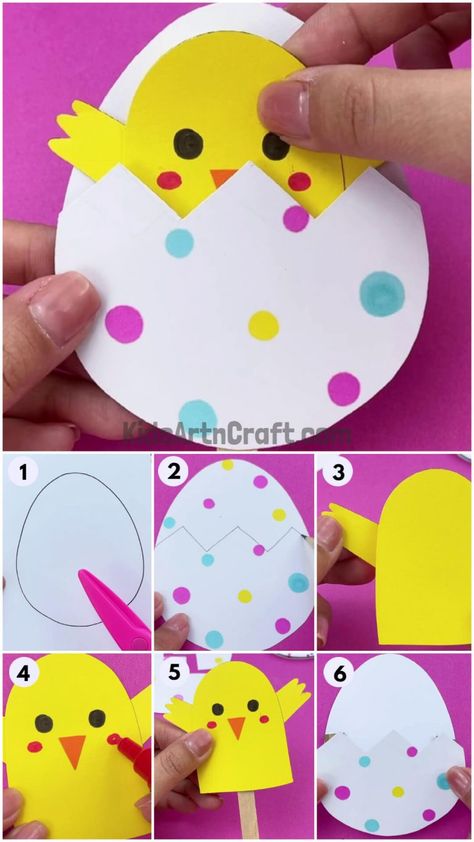 Easter Egg Chick Craft Using Popsicle Stick - Kids Art & Craft Popsicle Craft, Chick Craft, Emoji Craft, Easter Chick Craft, Spider Crafts, Popsicle Crafts, Scrap Fabric Projects, Easter Egg Crafts, Easter Projects