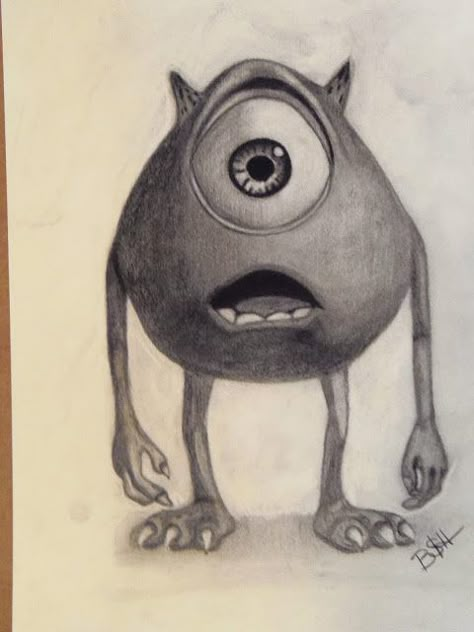 Charcoal Drawing of Mike of Monsters Inc. Disney Pencil Drawings, Disney Character Drawings, Disney Drawings Sketches, Drawing Charcoal, Monster Inc, Art Charcoal, Charcoal Drawings, Drawing Cartoon Characters, Disney Art Drawings