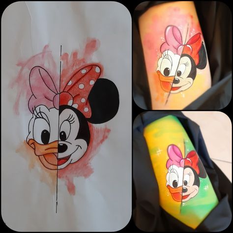 Minnie And Daisy Tattoo, Daisy Duck Tattoo, Minnie Y Daisy, Duck Tattoos, Mouse Tattoos, Daisy Tattoo, Belly Painting, Daisy Duck, Tattoo Stencils