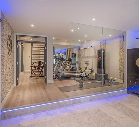 Cool contemporary home gym by London Basement Gym Room Ideas, Basement Home Gym, Basement Gym Ideas, Modern Home Gym, Home Gym Basement, Gym Mirror, Dream Home Gym, Bedroom Inspirations Minimalist, Basement Gym