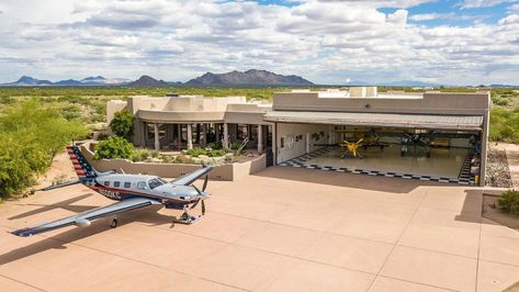 Aircraft Hanger House, Hangar House Plans, Airpark Homes, Hanger Homes, Hangar House, Hangar Home, Hangar Homes, Arizona Ranch, Aircraft Hanger