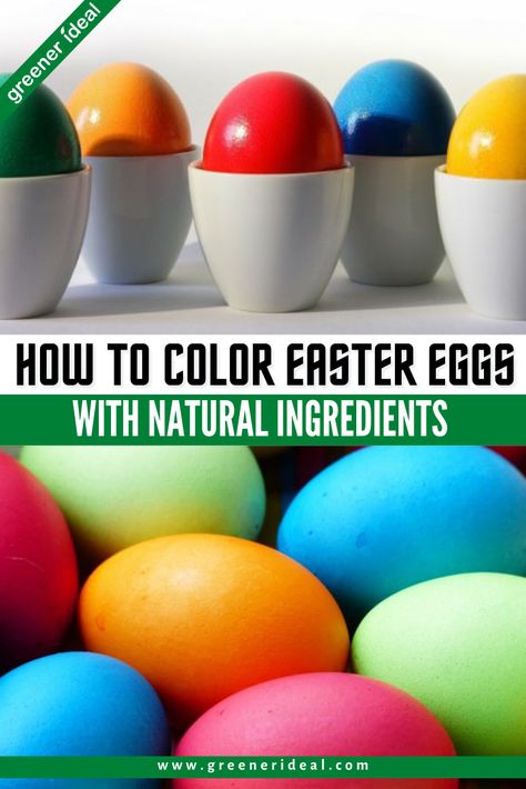 Learn how to make a natural and non-toxic dye to color Easter eggs and live sustainably with these easy to get ingredients. A rainbow of eggs using natural dyes! Natural Egg Coloring, Onion Skin Dye Eggs, Natural Food Dye For Eggs, Dyeing Eggs With Food Coloring, Color Easter Eggs, Natural Egg Dye, Shaving Cream Easter Eggs, Cabbage Dyed Easter Eggs, Natural Easter Eggs