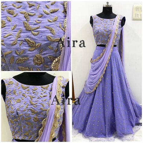 Party Wear Long Gowns, Violet Dress, Lehenga Saree Design, Crop Top Designs, Half Saree Designs, Jewelry Simple, Lehenga Saree, Chaniya Choli, Lavender Color