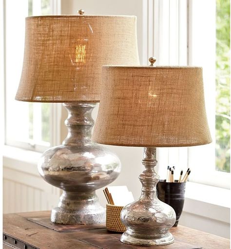 Antique Mercury Glass Table Lamp ~ #fixerupperstyle Glass Bedside Lamps, Mercury Glass Lamp, Mercury Glass Table Lamp, Mercury Glass Diy, Lamp Makeover, Farmhouse Style Table, Crystal Table, Bedside Lamps, Table Bedside