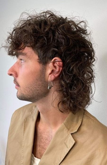 Curly Medium Mullet Haircut Men’s Curly Haired Mullet, Modern Mullet Mens Curly, Long Curly Mullet Men, Short Curly Mullet Mens, Long Mullet Men, Curly Mullet Men, Men's Mullet, Medium Mullet, Long Curly Mullet