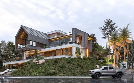 Hillside Houses, Mazandaran Iran, Slope House Design, Hill Villa, Hillside Villas, Sloping Lot House Plan, Slope House, Modern Residential Architecture, I Am Home