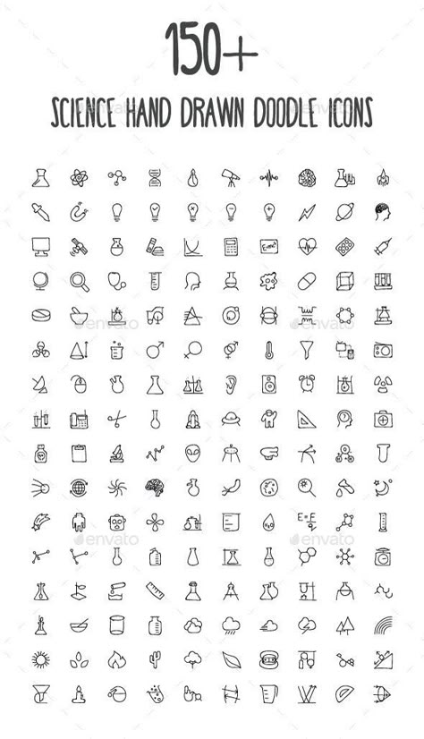 150+ Science Hand Drawn Doodle Icons by creativestall | GraphicRiver Science Things To Draw, Science Symbols Art, Science Design Art, Scientist Tattoo, Scientific Tattoo, Science Tattoo, Science Tattoos, Science Doodles, Shape Icon