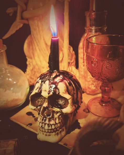 Skull With Candle, Skull And Candle, Skull Candles, Skull Candle, Halloween Displays, A Skull, Apothecary, Drawing Reference, Birthday Candles