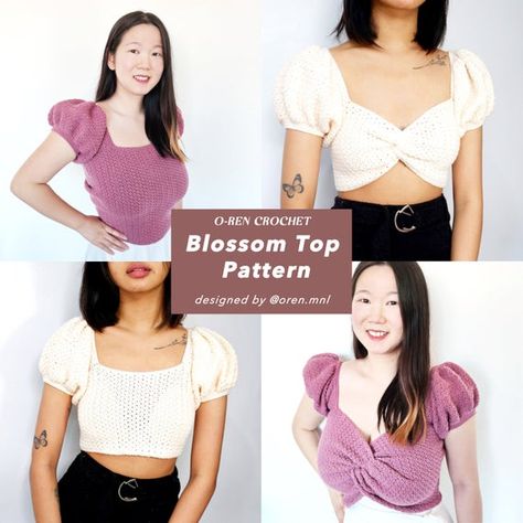 Blossom Top Crochet Pattern Reversible Puff Sleeve Crop | Etsy Chic Crochet Top, Anime Amigurumi, Top Crochet Pattern, Crochet Tank Tops, Business Guide, Crochet Tops Free Patterns, Puff Sleeve Crop Top, Crochet Simple, Crochet Tank