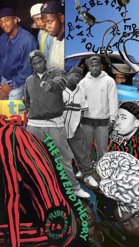 90s Hip Hop Culture, Atcq Hip Hop Wallpaper, A Tribe Called Quest Wallpaper, 90s Hip Hop Art, Layered Wallpaper, Rapper Collage, Old School Rap Aesthetic, Digable Planets, Hip Hop Artwork