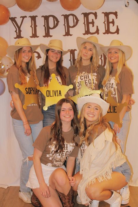 ncsu chi omega spring 2023 bid day Sorority Cowgirl Theme, Western Bid Day Theme, Cowgirl Bid Day Theme, Bid Day Signs, Gilmore Girls Fall, Sorority Themes, Bid Day Themes, Girls Fall, Chi Omega