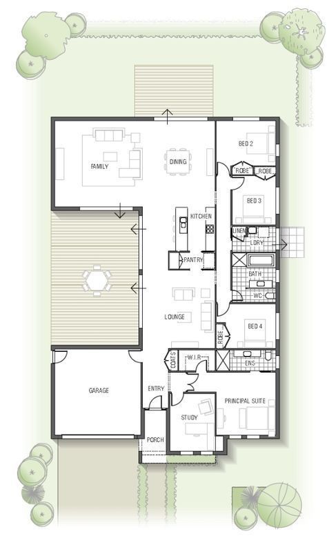 U Shaped House Plans, U Shaped Houses, Simple Plan, Home Design Floor Plans, House Layout Plans, Courtyard House, House Floor, New House Plans, Modern House Plans