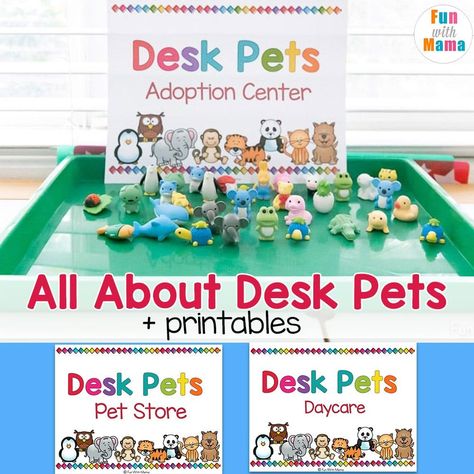 Learn more about Desk Pets, the positive reinforcement system for classrooms and homes to promote good behavior, creativity, and are fun! Free Desk Pet Printables, Desk Pet Printables, Desk Pet Shop Classroom, Reward System For Prek, Desk Pet Adoption Center, Desk Pet Adoption Certificate, Desk Pet Storage Classroom, Pet Classroom Theme, Desk Pets Kindergarten