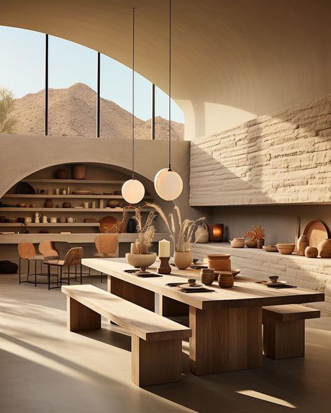 Eco-living made stylish and simple 🌍💡 @idlnasia Follow @breckandfox for more! Desert Interior Design, Desert Interior, Desert Hotel, Aesthetic Architecture, House Arch Design, Interior Design Concepts, Compact Kitchen, Eco Living, Commercial Interior Design