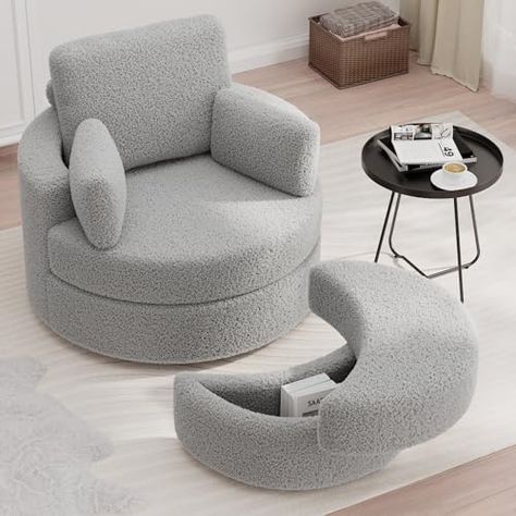 Swivel Chair With Ottoman, Round Sofa Chair, Circle Chair, Cuddle Chair, Chairs For Living Room, Stylish Side Table, Chair With Ottoman, Round Sofa, Swivel Barrel Chair