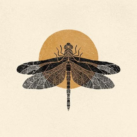 dragonfly-sun-boho-block-printed-art-print Print Making Designs, Dragonfly Illustration, Dragonfly Artwork, Dragonfly Drawing, Dragonfly Wall Art, Insect Tattoo, Eco Art, Art Prints Boho, Dragonfly Prints