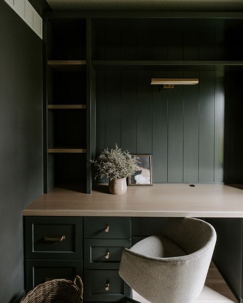 Jill Rolling | We wouldn’t mind this being our 9 to 5 view🤎 Who needs office inspo? We love the way this custom desk and built-ins turned… | Instagram Built In Office Desk And Cabinets, Built In Desks, Masculine Office, Office Closet, Kids Desk, Desk Cabinet, Office Inspo, Custom Desk, Kids' Desk