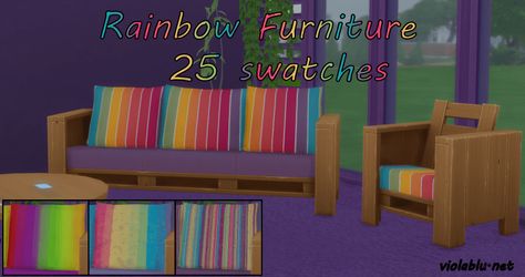 Rainbow Eco Furniture Set for Sims 4 | Violablu ♥ Pixels & Music ♥ | Sims 4 Updates -♦- Sims 4 Finds & Sims 4 Must Haves -♦- Cute Calendars, Rainbow Furniture, Alpha Cc, Eco Furniture, Falling Objects, Dress Up Games, Eco Life, Eco Lifestyle, Cute Calendar