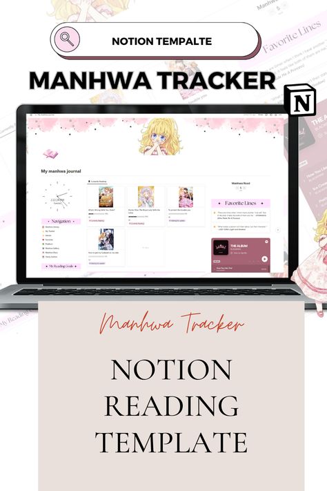 Manhwa Reading Notion Template, Notion Dashboard for Book Digital Reading Journal Template Manhwa Tr Digital Reading Journal Template, Notion Tracker, Reading Journal Template, Journal Notion, Reading Template, College Semester, College Schedule, Digital Reading Journal, Reading Planner