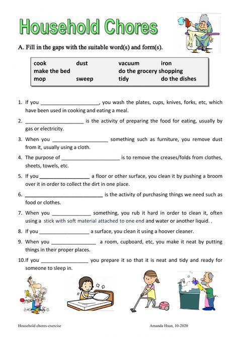 Household chores online activity for level 1. You can do the exercises online or download the worksheet as pdf. House Hold Chores Worksheet, Household Worksheet, Chores Worksheet, Hello English, Jumbled Words, English For Students, Life Skills Lessons, Worksheets For Grade 3, English Teaching Resources