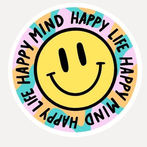 Mindfulness Stickers, Happiness Stickers, Happiness Logo, Stickers Hippie, Vision Board Workshop, Happy Logo, Cute Typography, Happy Mind Happy Life, Sticker Design Inspiration