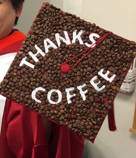 Breakfast Club Graduation Cap, Dunkin Graduation Cap, Culinary Graduation Cap Ideas, Coffee Graduation Cap, Graduation Cap Designs The Office, Meme Grad Cap Ideas, Caps Ideas, Graduation Cap Decoration Diy, High School Graduation Cap