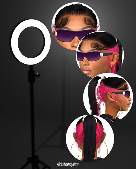 "GENESIS" skunk ponytail Sims4 Cc Hair Ponytail, Sims 4 Cc Skunk Stripe Hair, Skunk Hair Sims 4 Cc, Skunk Ponytail, Sims 4 Cc Sunglasses, Sims 4 Cc Eyes, Mesh Texture, Sims 4 Tsr, Sims 4 Black Hair