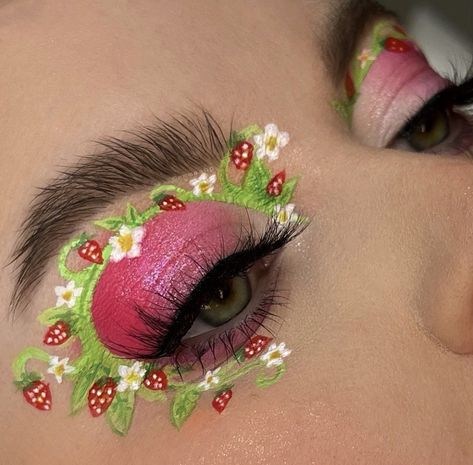 Plant Outline, Fade Into Hue Palette, Drawn Strawberry, Fade Into Hue, Spring Makeup Looks, Brow Freeze, Fancy Aesthetic, Artsy Makeup, Strawberry Plant