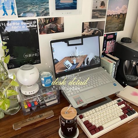 september desk details✮˚. ᵎᵎ - have been planning lots of new updates for the new month happy weekend 💌🥐 Exam Szn, Desk Things, Work From Home Aesthetic, Academic Comeback, Desk Tour, Cars Interior, New Computer, Romanticizing School, School Info