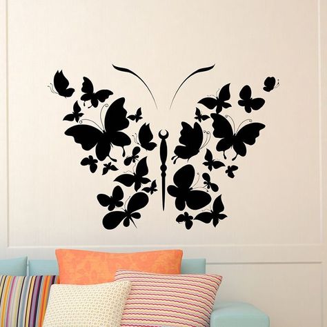 Butterfly Wall Painting, Simple Wall Paintings, Sticker Butterfly, Interior Design Wall Art, Girls Bedroom Art, Creative Wall Painting, Butterfly Nursery, Wall Art Diy Paint, Butterfly Wall Decals