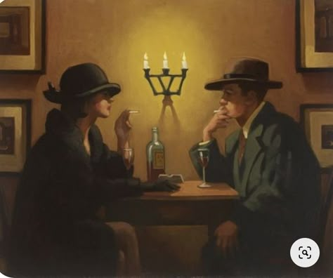 50s Detective, 1920s Nightclub, Jack Vettriano Paintings, 50s Painting, Jack Vetriano, Restaurant Painting, Noir Detective, Jack Vettriano, Brief Encounter