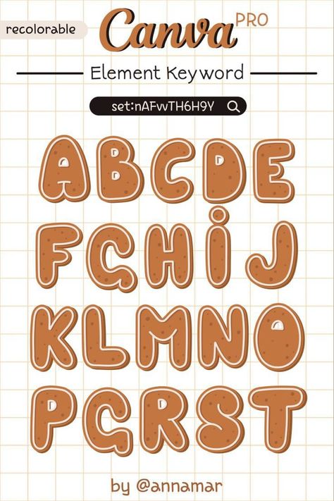 Canva Lettering Elements, Canva Font Elements Keyword, Canva Elements Font, Key Word Canva, Canva Alphabet Element Keyword, Cookie Font, Gingerbread Alphabet, Font Canva Lettering, Tipografi 3d