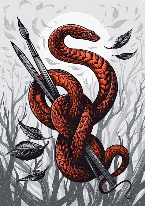 Snake Art Design, Serpent Art, Snake Illustration, Snake Drawing, Animal Illustration Art, Snake Art, Snake Design, Snake Tattoo, Snakes