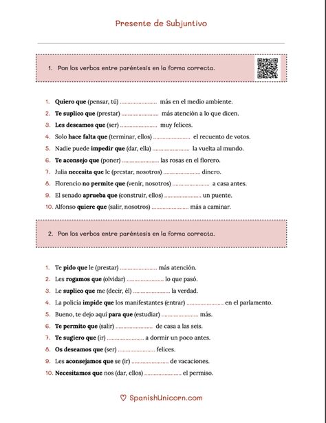 Subjunctive Spanish, Spanish Exercises, Basic Spanish Words, Basic Spanish, Spanish Curriculum, Spanish Teaching Resources, Spanish Activities, Spanish Words, Spanish Resources