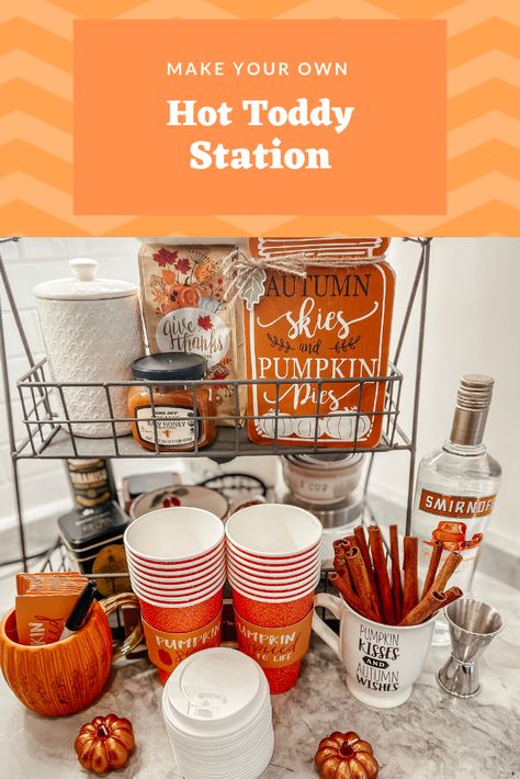 Friendsgiving Drink Station, Hot Toddy Bar, Thanksgiving Drink Station, Host Thanksgiving, Modern Fall Decor, Thanksgiving Drinks, Movie Night Party, Fall Fest, Hosting Thanksgiving