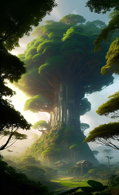 The palm fantasy tree is my fantasy art Big Tree Fantasy Art, Tree City Fantasy Art, Future Islands, Fantasy Nature, Jungle Tree, Fantasy Tree, Big Trees, Giant Tree, Fantasy Places