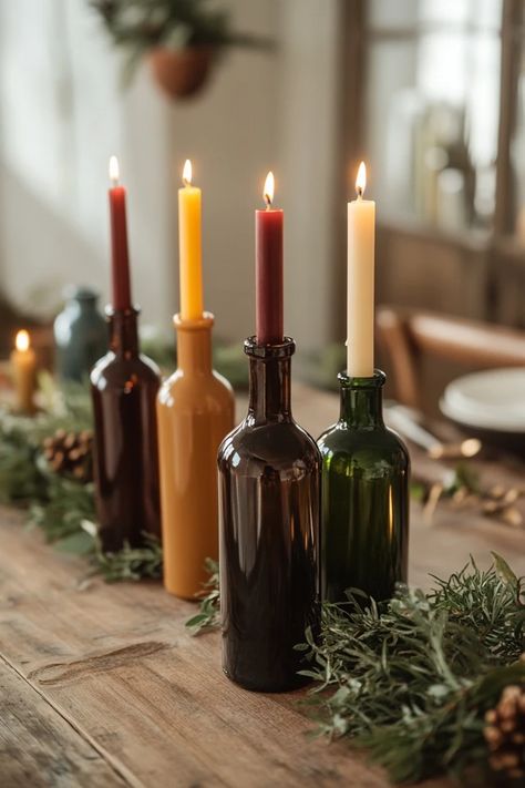 Looking for a creative way to reuse your wine bottles? This DIY guide will show you how to make chic candle holders that enhance your home decor. 🏡✨ #WineBottleUpcycling #CandleDecor #EcoFriendlyCrafts #HomeStyling #DIYProjects Wine Bottles Candles Holders, Candles On Bottles, Wine Bottles With Candles, Old Wine Bottle Ideas, Bottles With Candles, Candle In Wine Bottle, Candles In Wine Bottles, Upcycle Wine Bottles, Blood Punch