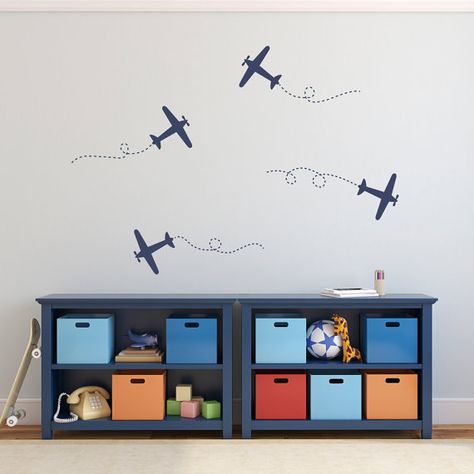 The Airplane Wall Decal Set is a fun addition to your childs plane themed bedroom! Its available in the color of your choice. See the color chart for your options. Color pictured is Dark Blue. The photographs are for a reference be sure use the measurements when ordering. Set of Airplane Room Decor, Airplane Bedroom, Airplane Room, Plane Decor, Airplane Wall Decor, Airplane Nursery, Airplane Decor, Airplane Wall, Toddler Boys Room