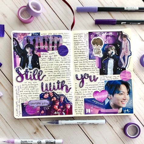 Jungkook Scrapbook, Jungkook Journal Ideas, Bts Scrapbook Ideas, Kpop Bullet Journal, Bts Journal, Bts Room, Bullet Journal Font, Journal Layouts, Music Journal