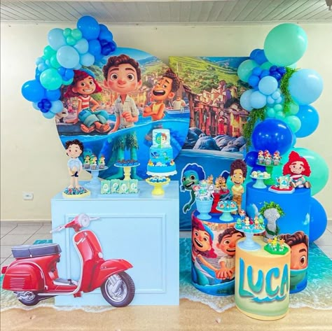 Luca Birthday Party Ideas, Bark Mitzvah, Luca Party, Luca Birthday, Baby Shower For Boys, Luca Disney, 9th Birthday Cake, Baby Party Decorations, Kitty Birthday Party