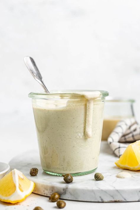 Cashew Cream Recipe, Ceasar Dressing, Vegan Caesar Dressing, Caesar Dressing Recipe, Cashew Cream Sauce, Plant Based Meal Planning, Tahini Recipe, Vegan Caesar, Creamy Salad Dressing