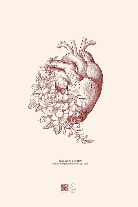 Real Heart Drawing With Flowers, Heart Organ Tattoo Flowers, Heart And Flowers Drawings, Nature Heart Tattoo, Heart Drawing With Flowers, Organ Heart Tattoo, Anatomical Heart Aesthetic, Heart Sketch Aesthetic, Heart With Flowers Drawing